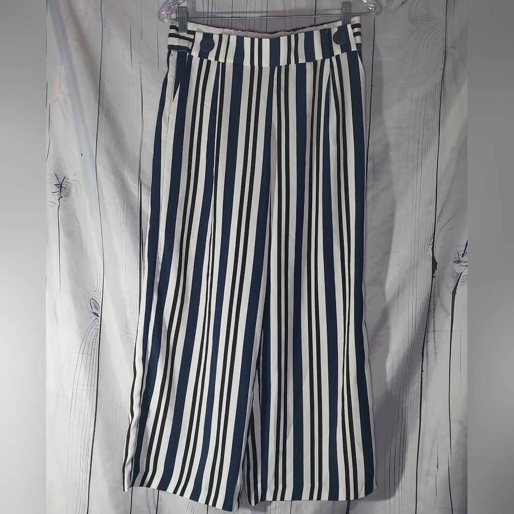 Zara trf Collection Vertical Striped Wide-Leg Crooped Boho Preppy Pants